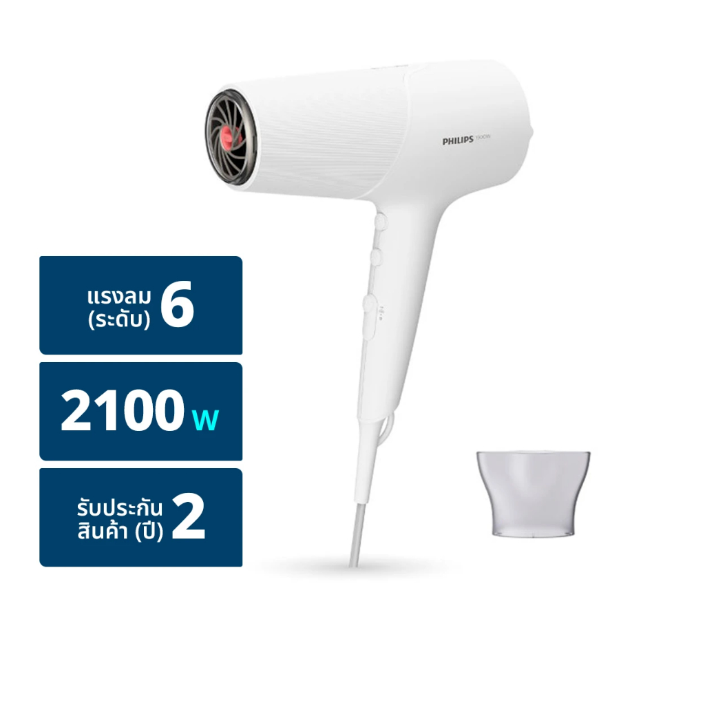 ไดร์เป่าผม Philips Hair Dryer 2100W รุ่น BHD500/00 สีขาว รับประกัน 2 ปี ป้องกันผมชี้ฟู ออกใบกำกับภาษีได้
