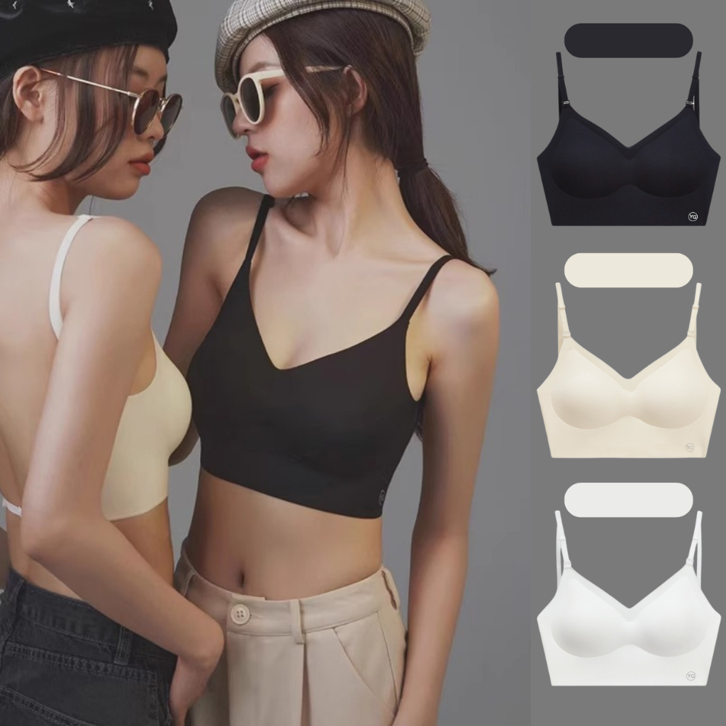 เสื้อชั้นในสตรี บราไร้โครงไร้ขอบ BB-098 เสริมฟองน้ำในตัว ฟองน้ำถอดได้ สายไขว้สามารถปรับได้หลายสไตล์