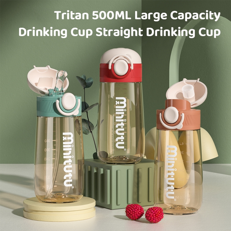 Minitutu ถ้วยน้ำคอกว้างวัสดุTritan ถ้วยดื่มโดยตรงความจุขนาดใหญ่ 500มล ป้องกันการล่มสลายปลอดสาร BPA