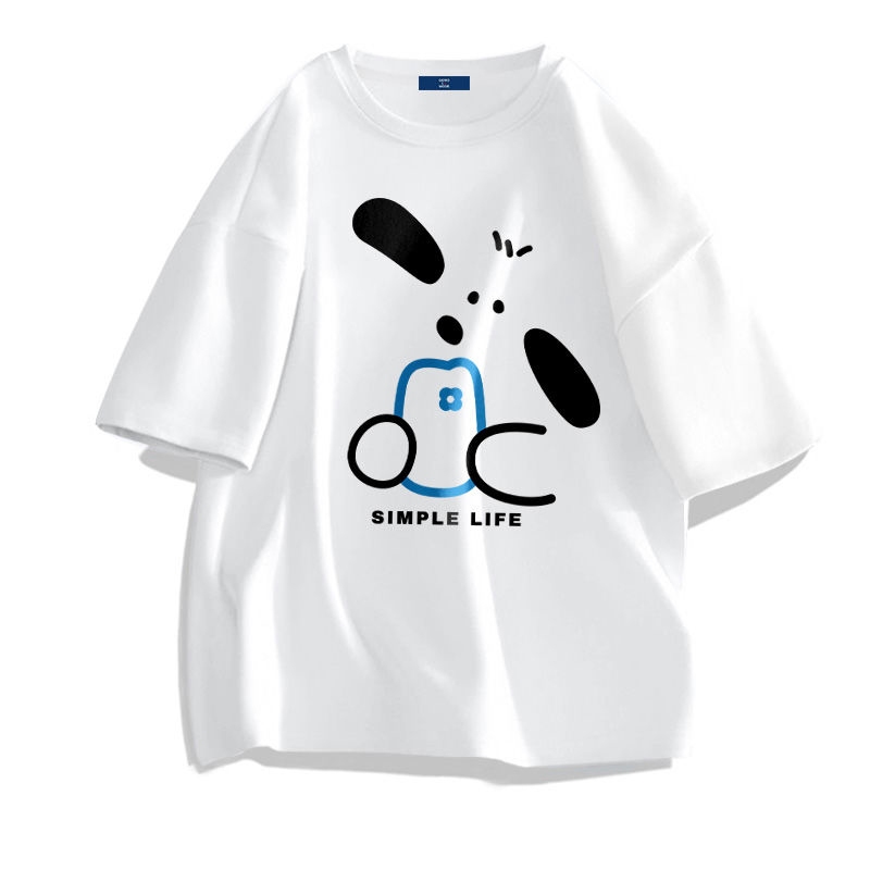 เสื้อยืดผู้หญิงผู้ชายแขนสั้น [Simple Life ลูกหมาการ์ตูน] เสื้อสกรีน 100%ผ้าฝ้ายแท้ S-XXXL