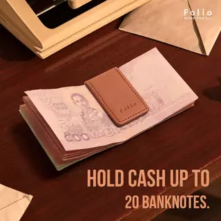 Folio : Khoon Money Clip ที่หนีบธนบัตรหนังแท้ฟอกฝาด แม่เหล็กแข็งแรง ปั๊มชื่อฟรี-รหัส10619