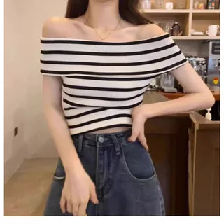 พร้อมส่งในไทย**เสื้อเปิดไหล่ พับครึ่งบน ผ้าไหมพรมยืด ผ้านิ่ม Y113