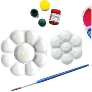 จานสี ดอกท้อ ขนาด 7 / 9 หลุม สีขาว ผิวเรียบ  ผสมสีง่าย พลาสต…