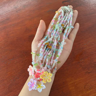 (พร้อมส่ง) M สร้อยคอลูกปัด จี้ดอกชบา 🌸 handmade
