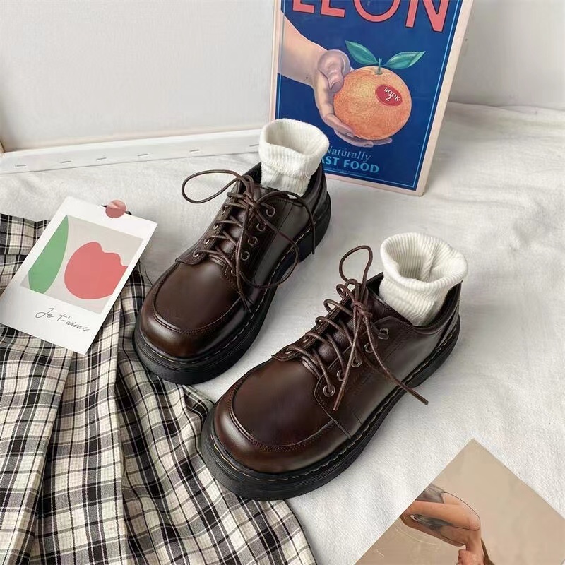 รองเท้าแมรี่เจน แบบผูกเชือก สไตล์เรโทร 2024 โมริผู้หญิงญี่ปุ่นอังกฤษสาวนุ่ม รองเท้าหนังเล็กหญิงโลลิต้า