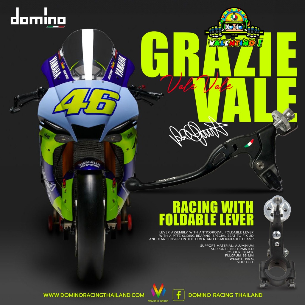 Domino มือคลัตซ์ F.33 FOLDABLE LEVER ASSEMBLY พร้อมปลอกแฮนด์ A010 สีดำแดง