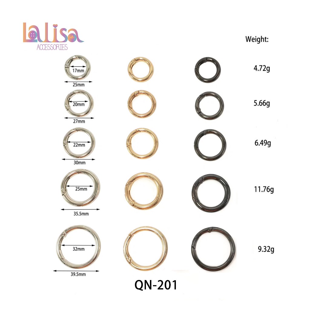 ตะขอกลม ห่วงสปริงพวงกุญแจ ตะขอข้อต่อสายกระเป๋า ห่วงกลมแบบสปริง Alloy O ring (E-2-J,QN-201)