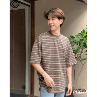 CAZAMAN เสื้อยืด Oversized ลายทาง เสื้อคอนตอน คมกลม คอฟิต 2343