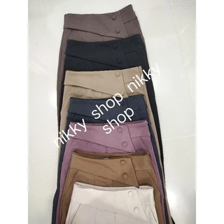 กางเกง8ส่วนเอวป้ายแต่งกระดุมผ้าโรเชฟซิปข้าง