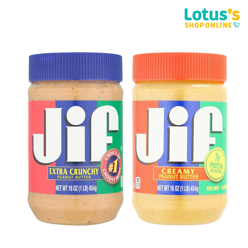 จิฟ เนยถั่วบดหยาบ และ เนยถั่วบดละเอียด ขนาด 454 กรัม JIF CRUNCHY PEANUT BUTTER AND CREAMY PEANUT BUTTER 454 G.