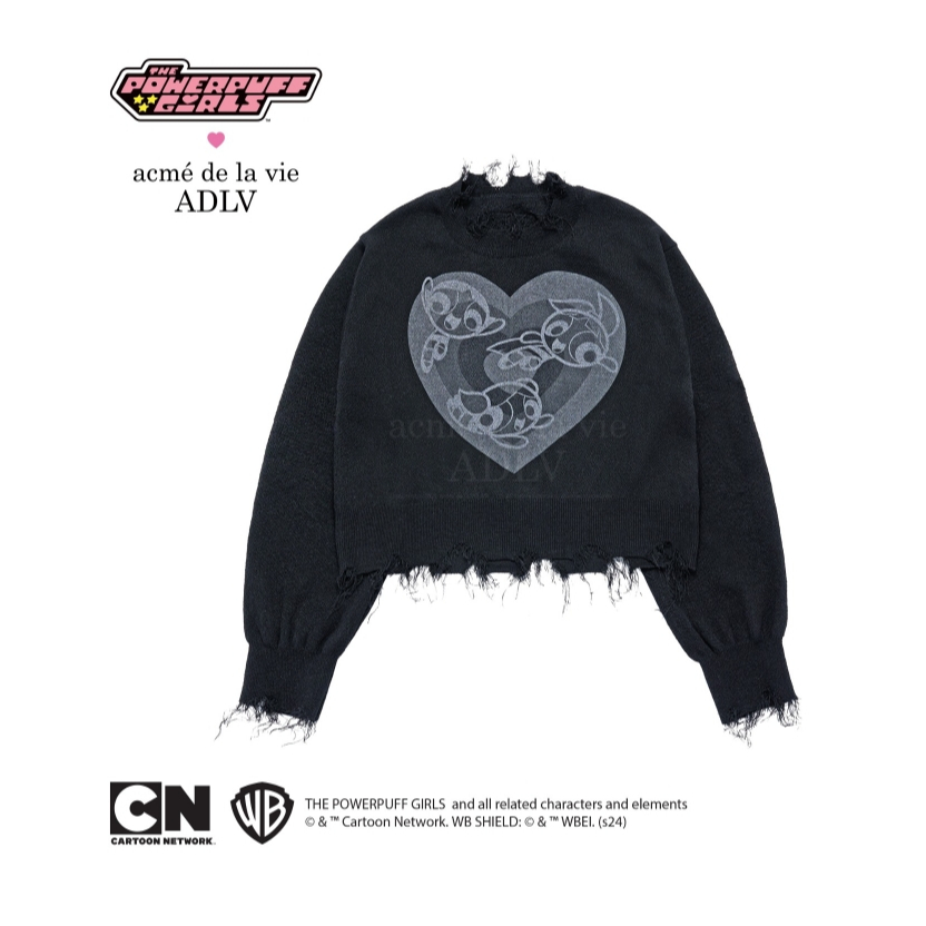 ADLV [acme de la vie] เสื้อแขนยาว รุ่น The Powerpuff Girls X Acmedelavie Artwork Damaged Knit Black 