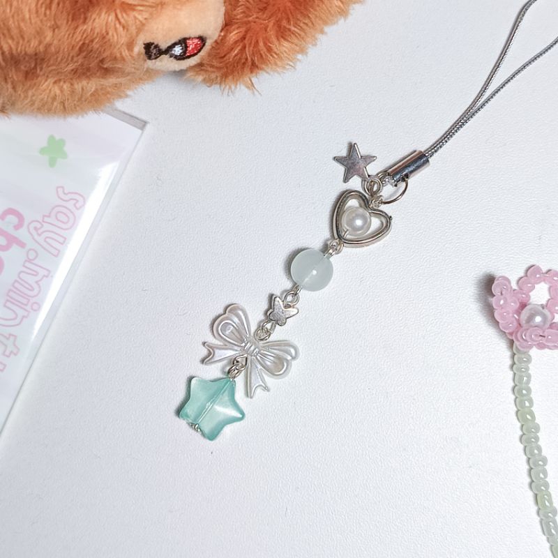 พร้อมส่ง ♥♡ Phone Charm ♡♥  Ribbon Star ✨ | ที่ห้อยโทรศัพท์ keychain ห้อยมือถือ iPhone AirPods โบว์ เจ้าหญิง สีมิ้นท์ 💗