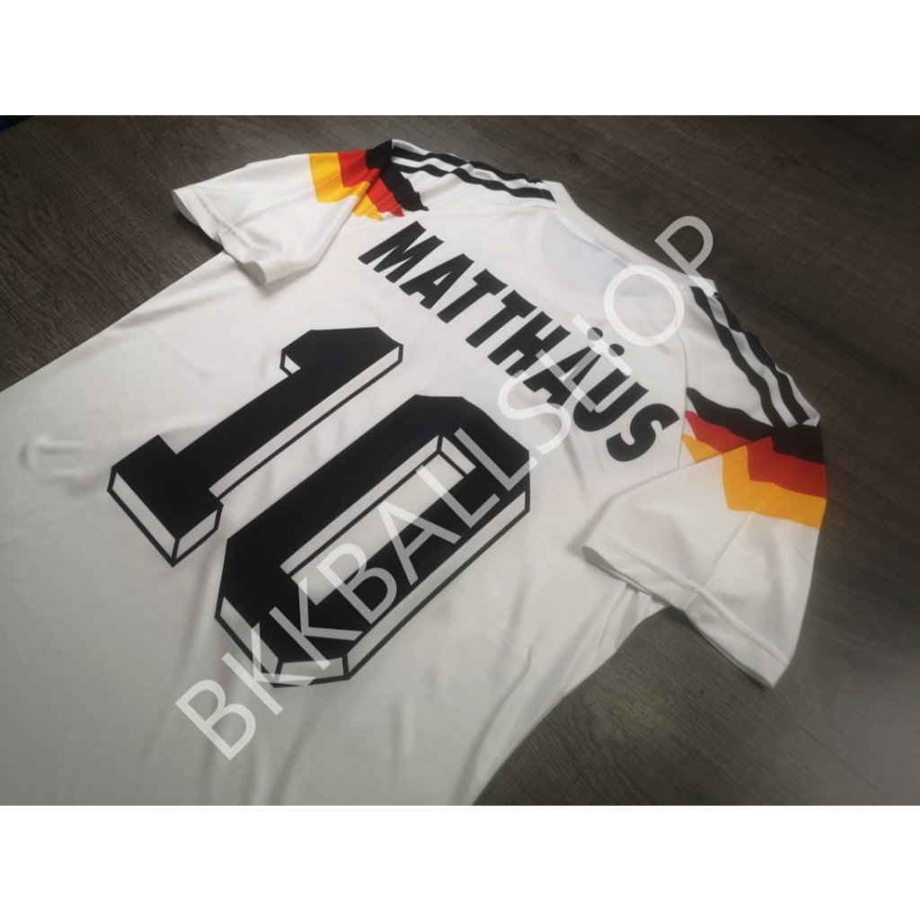 [Retro] - เสื้อฟุตบอล ย้อนยุค Germany Home เยอรมัน เหย้า ชุดแชมป์บอลโลก ปี 1990 4 KOHLER 10 MATTHAUS 18 KLINSMANN