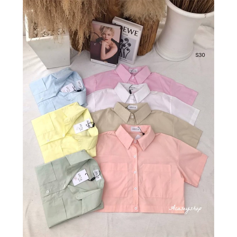 Acasey เสื้อเชิ้ตผู้หญิง Basic Crop shirt เสื้อครอปเชิ้ตผู้หญิง เนื้อผ้าดีมาก น่ารัก อก 38นิ้ว