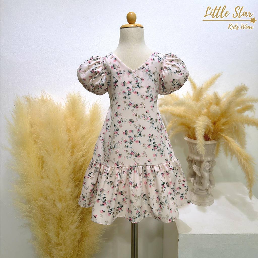 ⭐️Littlestar 👧🏻เดรสแขนตุ๊กตากระโปรงยาวระบายลายดอกไม้ เดรสเด็กผู้หญิง GMP0551,GMP0552 - รูปที่ 6
