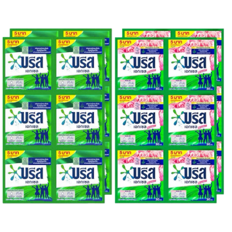 🔥🔥 บรีสเอกเซล น้ำยาซักผ้า สูตรเข้มข้น ชนิดซอง 30 มล. x 12 ซอง Breeze Excel Liquid