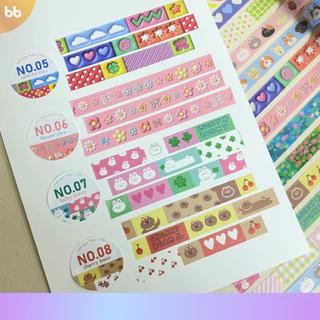 Washi Tape 15mm. x 10m. วาชิเทป No.1 - 20 🐶🐱⛅🌸🪷✨ เทปกระดาษ เทปน่ารัก ตกแต่งสมุด