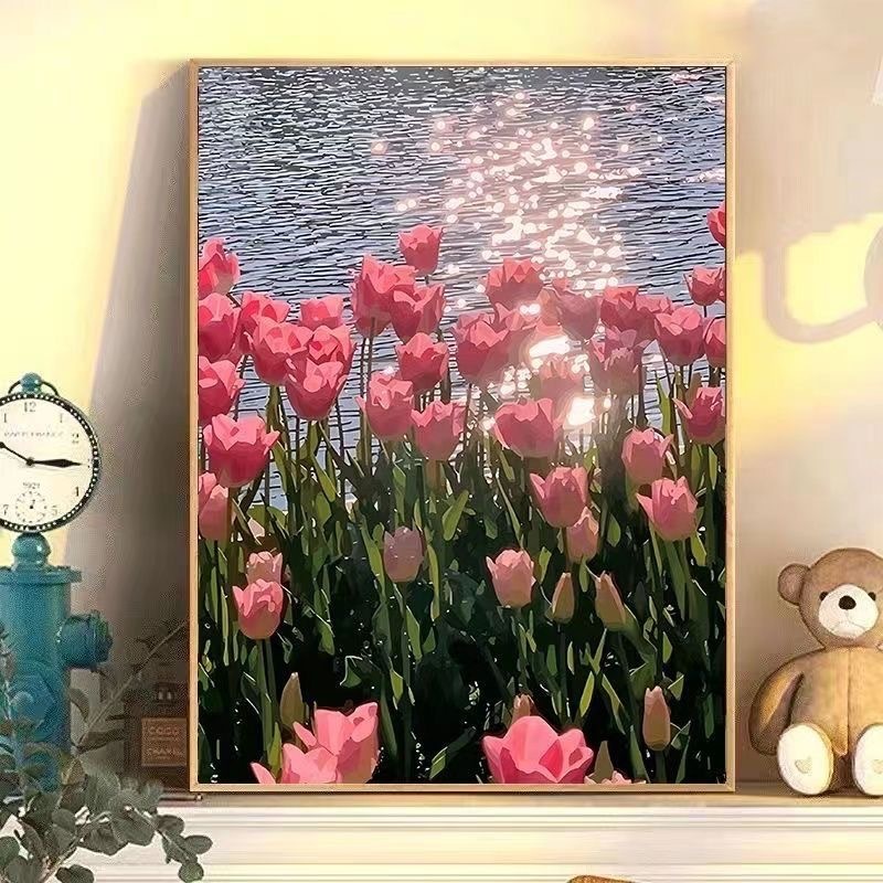 ภาพวาดสีน้ํามัน 40*50 ซม ระบายสีตามตัวเลข รูปดอกไม้ ไร้กรอบ DIY สําหรับผู้ใหญ่ ของขวัญ - รูปที่ 2