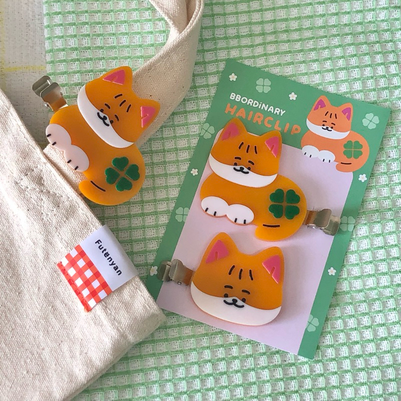 (Made to order ระยะเวลาผลิต 7-14 วัน) Lucky orange cat กิ๊บติดผมน้องแมวส้ม 2 ข้าง/เซ็ท