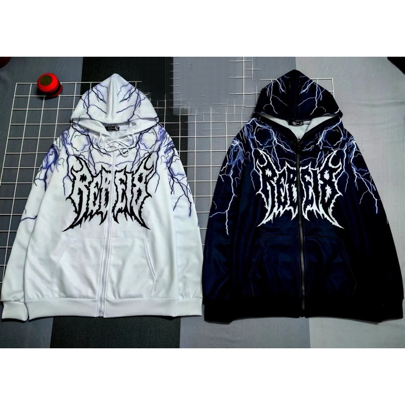 เสื้อฮู้ดซิปแขนยาวลายสายฟ้า