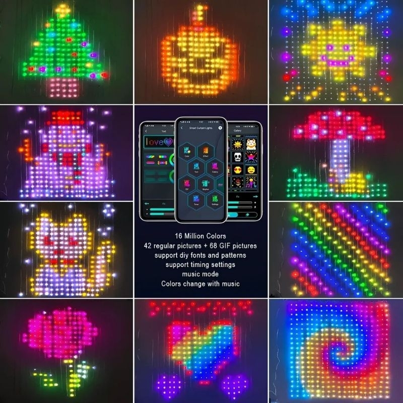 ไฟม่าน​ 1เมตร​ 2เมตร​ 3เมตร​ ไฟ​ LED RGB อัจฉริยะ​ตั้งโปรแกรม​ได้​ สำหรับตกแต่ง