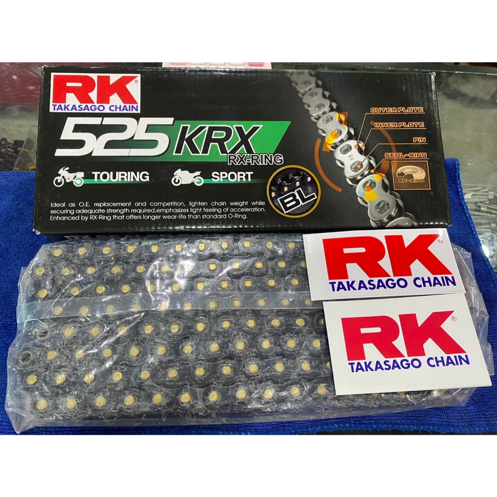 โซ่ RK X-Ring Chain งานแท้100% ขนาด 525KRX ดำหมุดทอง 128L ขนาดยาวพิเศษ 27
