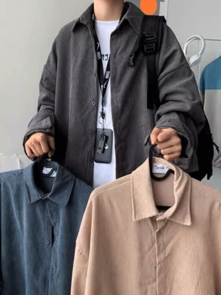 LKA8013 เสื้อลูกฟูก แจ็คเก็ตฤดูร้อน เสื้อเชิ้ตผู้ชายแขนยาวเกาหลี เสื้อคุมแบบติดกระดุมหน้า แมชง่ายกับ