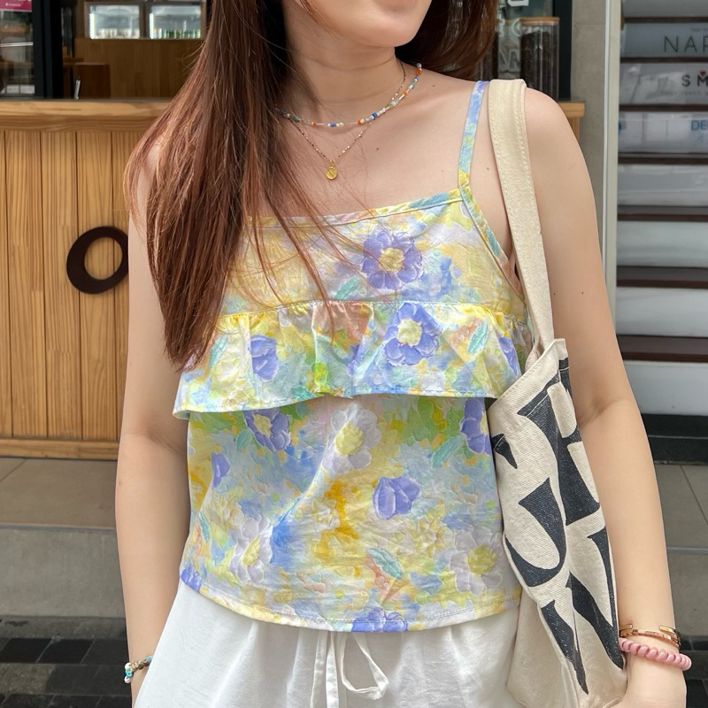 MINMI TIFFY CROP พร้อมส่ง สายเดี่ยวรุ่นใหม่ ต้อนรับ summer มีระบายน่ารักกรุบกริบเลยนะคะ