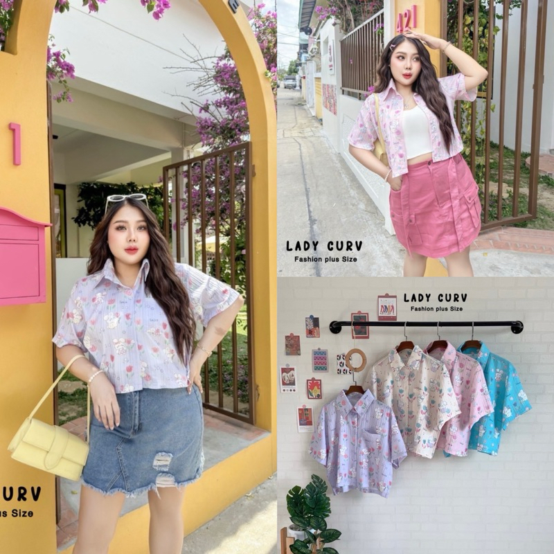 เสื้อเชิ้ตครอป ลายน้องกระต่าย พาสเท น่ารักๆ minimal  ใส่หน้าร้อนสบายๆ plussize สาวอวบ