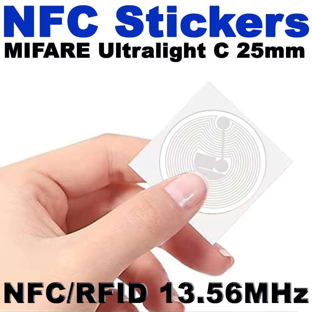 NFC Stickers MIFARE Ultralight C Round dia 25 mm บัตร NFC/RFID ความถี่สูง 13.56MHz (NFC Type 2) แบบสติ๊กเกอร์ วงกลม 25mm