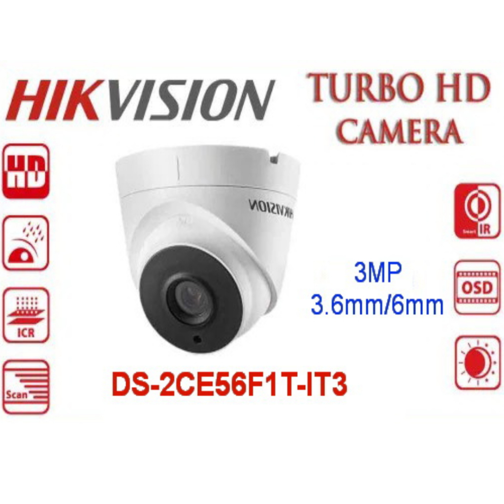 กล้องDS-2CE56F1T-IT3/3ล้านพิกเซล/3.6mm/6mm/ แถม ADAPTER 1 A