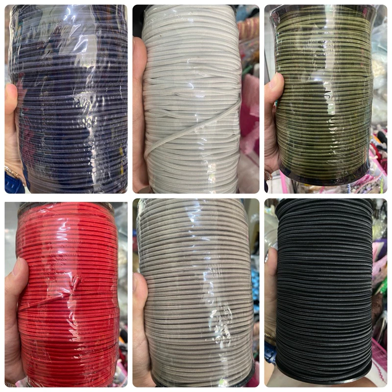 ยางยืดกลมสีดำ,ขาว,กรม,ครีมกากี,แดง,เขียวขี้ม้าขนาด1,2,3 มิล จำนวน 10 เมตร