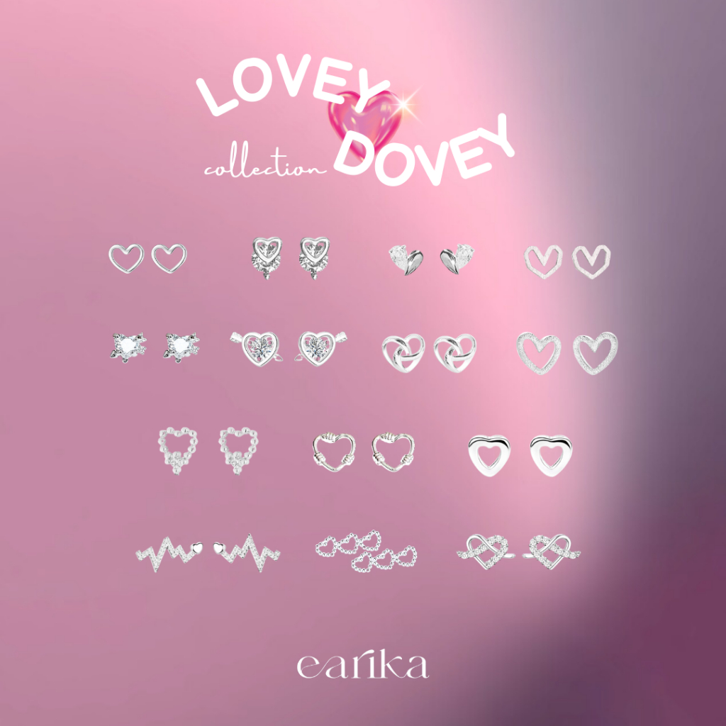 earika.earrings – lovey dovey collection รวมต่างหูแป้นหัวใจก้านเงินแท้ชุบทองคำขาว/ทอง ผิวแพ้ง่ายใส่ได้