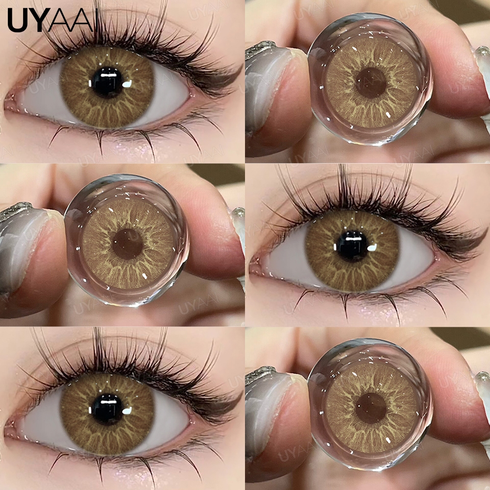 UYAAI 【0~-6.00】คอนแทคเลนส์ สัมผัสด้วยสีธรรมชาติ แต่งหน้าตา รายเดือน ตาปกติ 2 ชิ้นต่อคู่ 14.2 มม brown