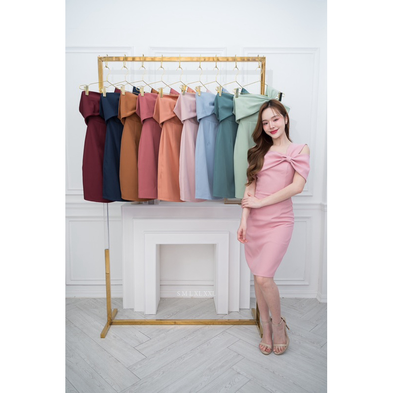 ชุดเดรส ชุดออกงาน ชุดราตรี F274 รวบโบว์ 3 แฉก - รูปที่ 3