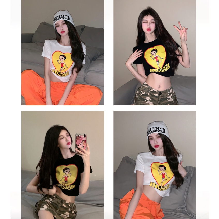 MC168 เสื้อครอปสั้น เสื้อยืดผู้หญิง T-shirt เสื้อ y2k ส่งตรงเวลา