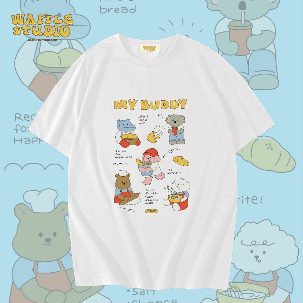 [ส่งฟรี ] WS0274 เสื้อยืดโอเวอร์ไซส์ เสื้อยืดเกาหลี ผ้าคอตตอน100% เสื้อยืด WAFFLE STUDIO