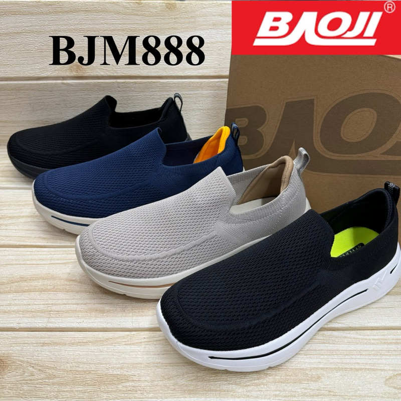 Baoji BJM 888 รองเท้าผ้าใบ บาโอจิ ทรงสลิปออน (41-45) สีดำ/ดำขาว/น้ำตาลอ่อน/กรม ซป