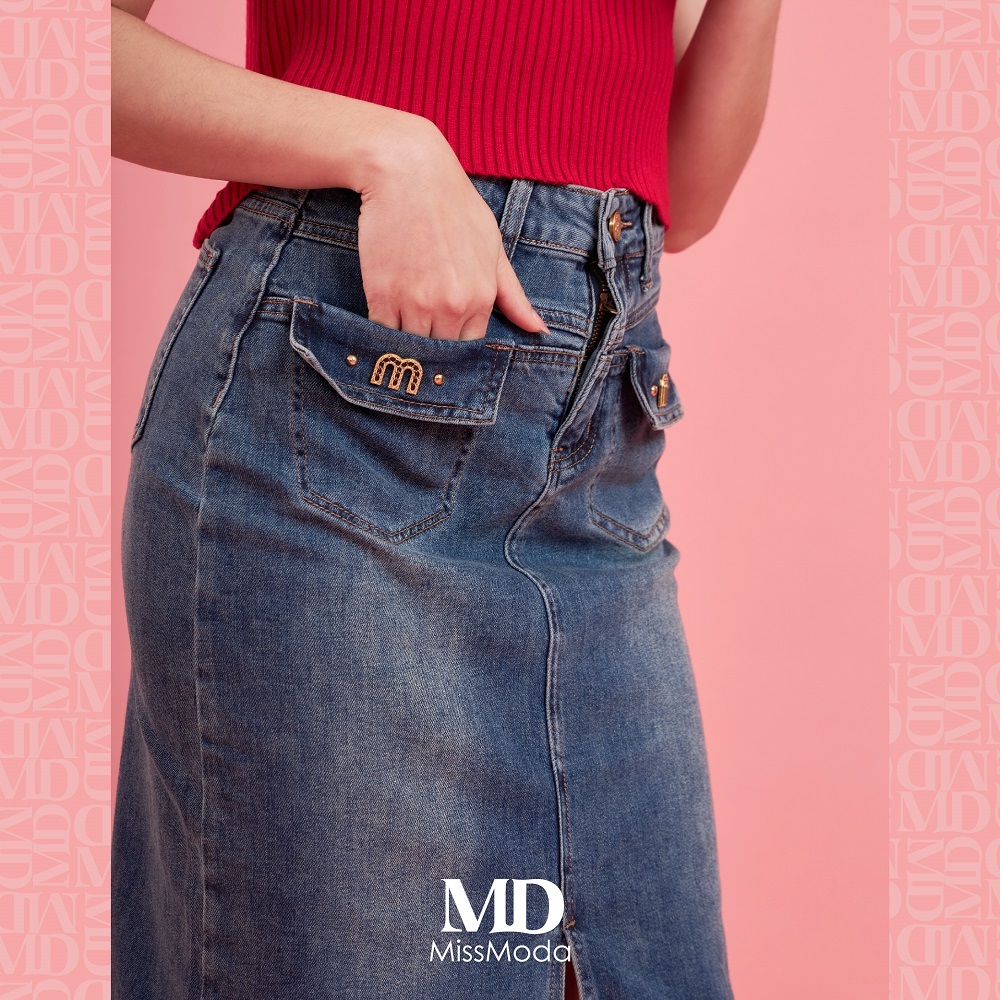 Missmoda รุ่น MC-241BJ035-BL กระโปรงยีนส์แบบยาวดีไซน์แหวกข้างหน้ากระเป๋าแต่งlogo สียีนส์ ราคา ถูกที่สุด ดีลบีเคเค แกลเลอรีภาพที่ 5