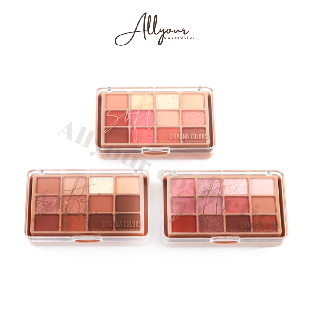 (ของแท้) พาเลททาตาอายแชโดว์ เซตแต่งหน้า SIVANNA SOFT BLURRING 12/3 COLOR DOUBLE EYE PALETTE HF620