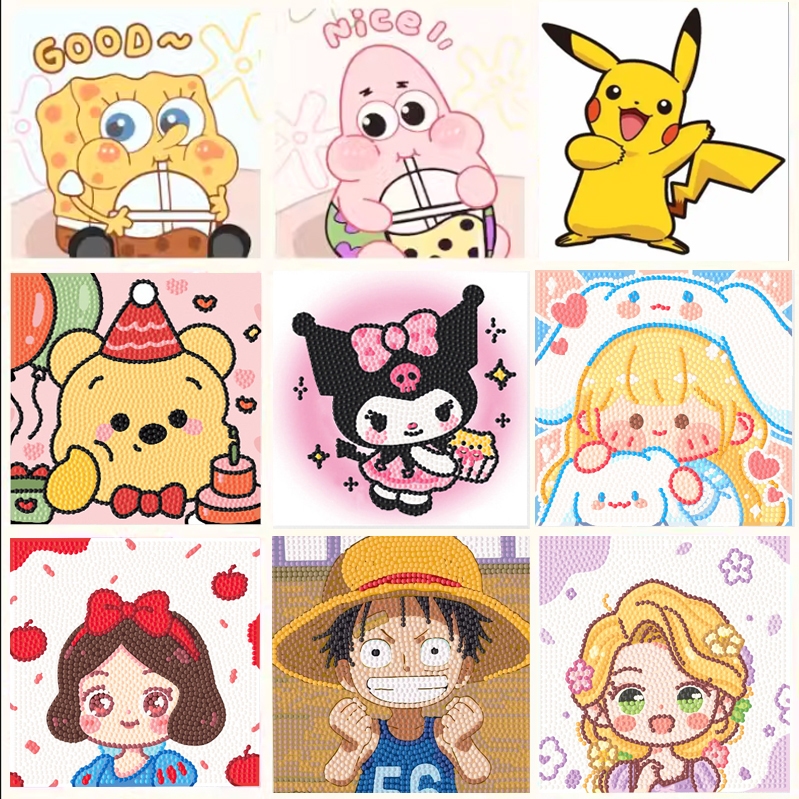 [พร้อมส่ง]ครอสติสคริสตัล พร้อมกรอบ ลายซานริโอ้น่ารัก ขนาด 18.5*18.5 cm DIY ของเล่นเด็ก
