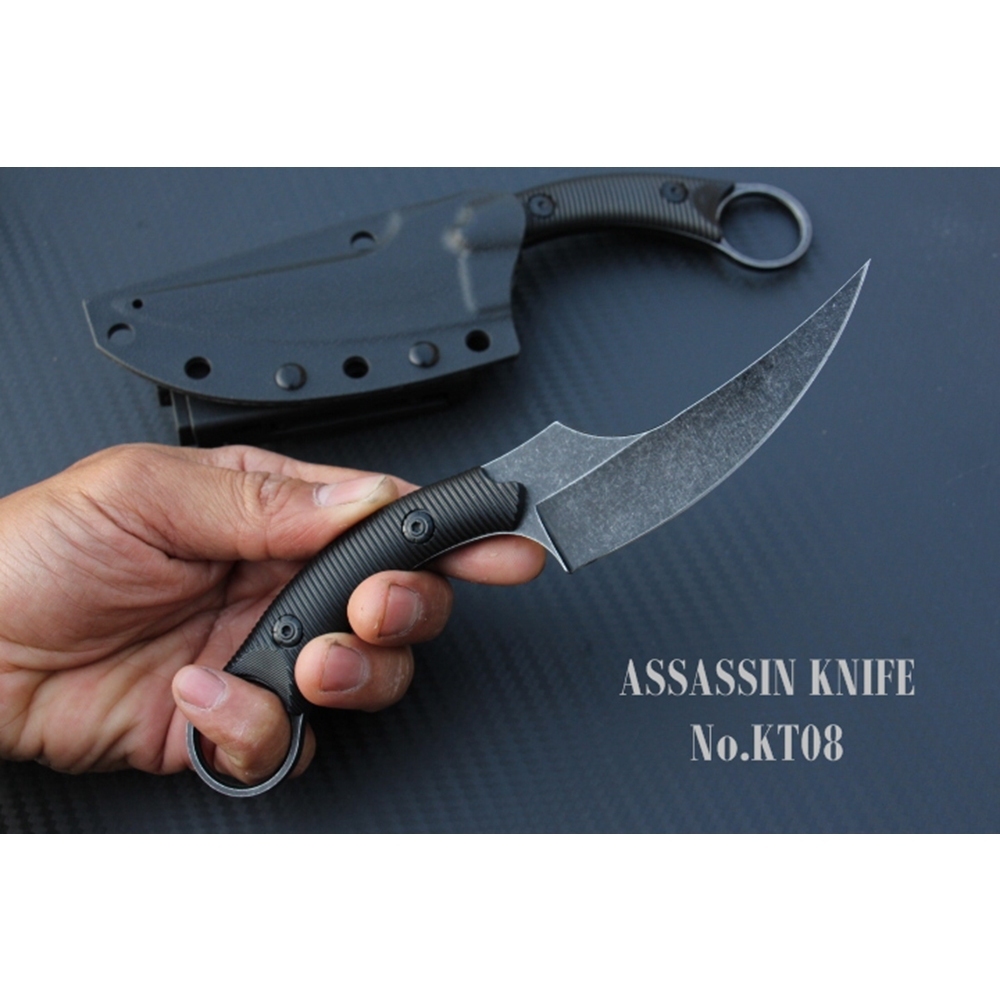 มีดเดินป่า ASSASSIN No.KT08 พร้อมซองทรง KYDEX ใบมีดหินขัด STONE BLACK