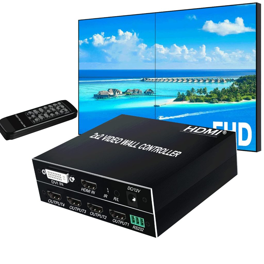 2x2 HDMI Video Wall Controller, HDMI & DVI Support 4K Input TV Wall Controller,1080P Output TV Wall 