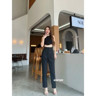 Acasey กางเกงขายาวผู้หญิง ขากระบอกเล็ก ผ้าไมโคร 10ส่วน แต่งกระเป๋าหลัง ไซส์ S - XL