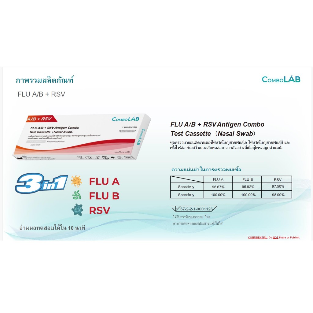 ชุดตรวจ RSV  ComboLab FLU A/B+RSV Antigen Combo Test Cassette ชุดตรวจไข้หวัดใหญ่