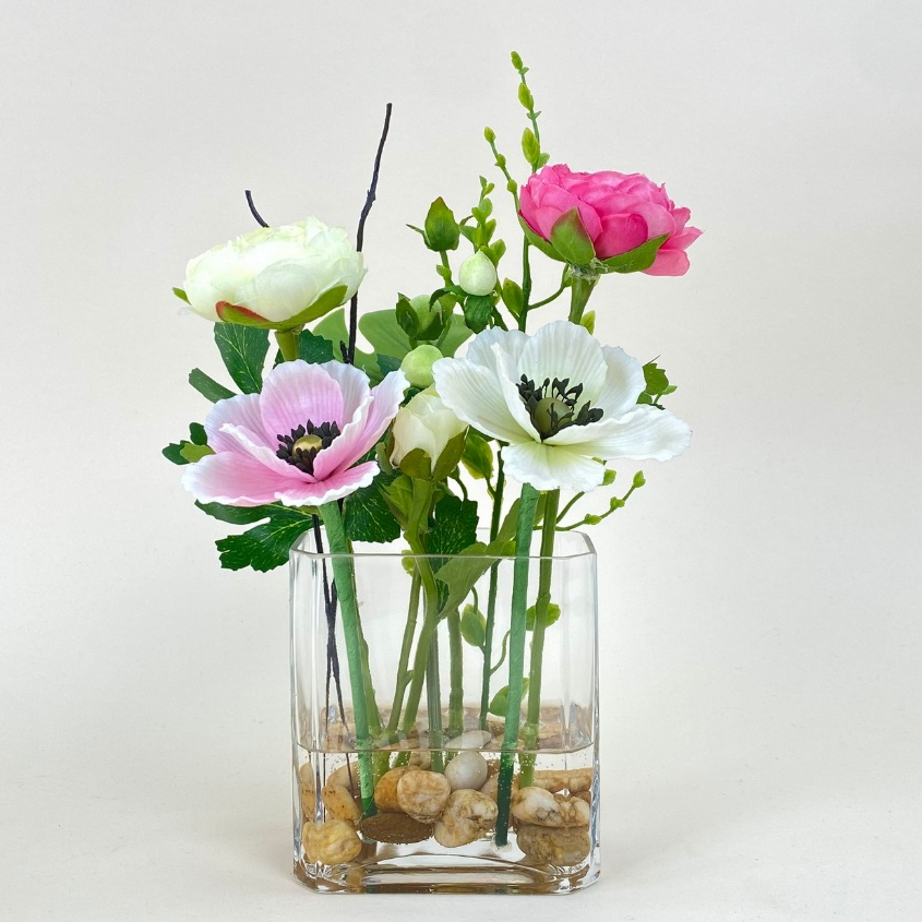 แจกันดอกไม้ปลอมมินิมอล ดอกไม้ปลอมขนาดเล็ก ตกแต่งบ้าน