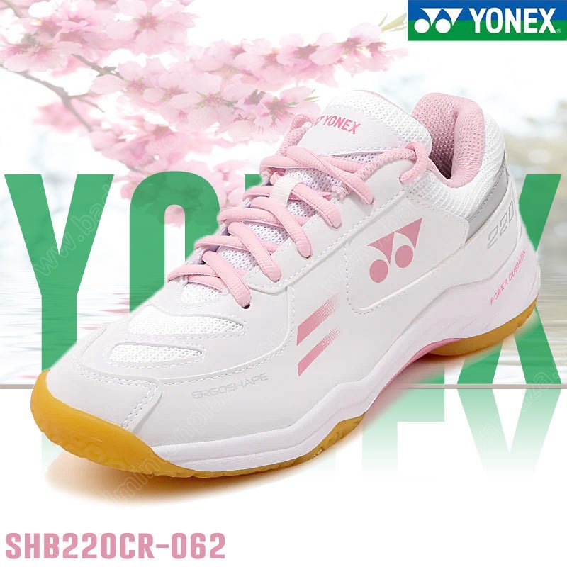 【 ของแท้ 💯% 】รองเท้าแบดมินตันสตรีโยเน็กซ์ POWER CUSHION SHB220CR สีขาว-ชมพู (SHB220CR-062)