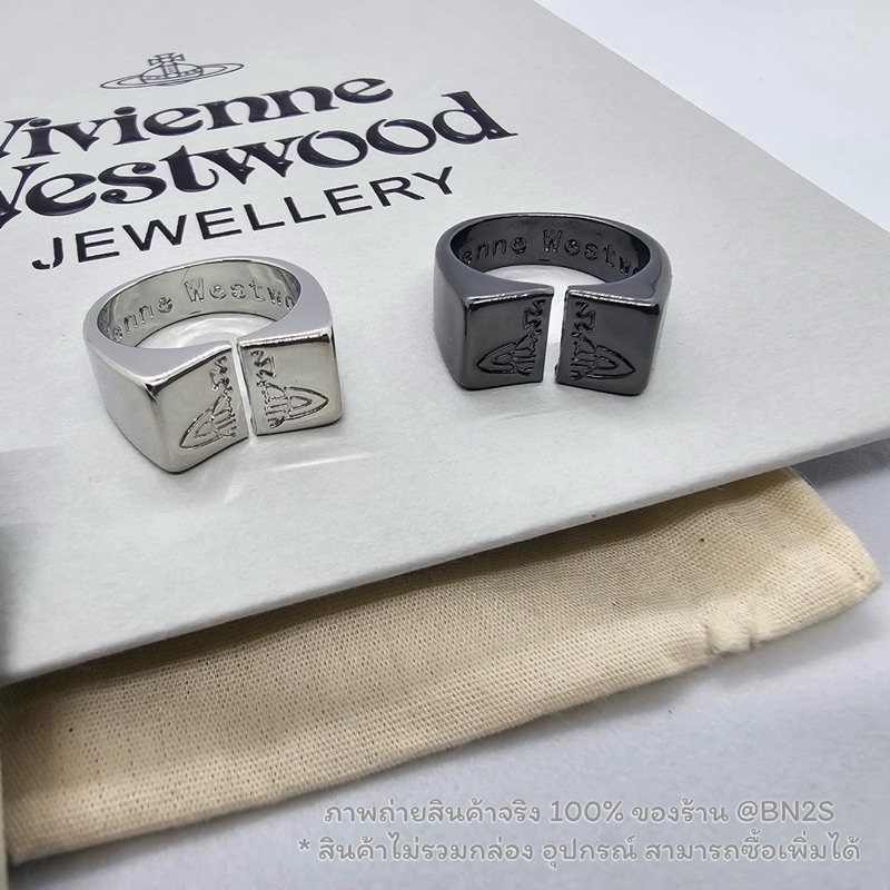 แหวนวิเวียน Vivienne Westwood Ring แหวนโลหะฟรีไซส์ วิเวียน เวสวู๊ด โชว์โลโก้หน้าแหวน อะไหล่สีเงิน ดำ ช-ญ ฟรีไซส์