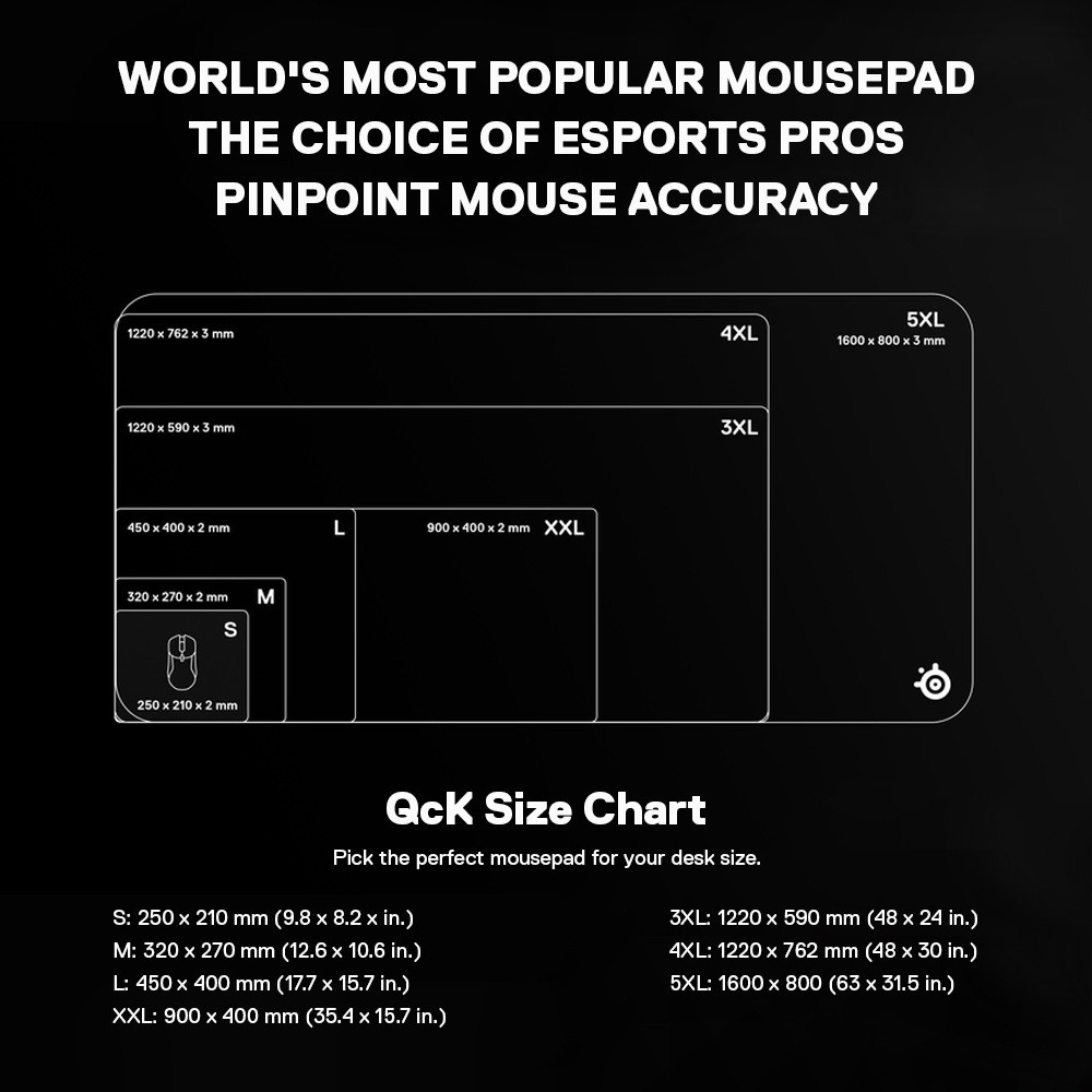SteelSeries QcK Gaming Mousepad แผ่นรองเม้าส์ แบบ Control รุ่นเริ่มต้น ผ้า Micro-woven cloth S/L