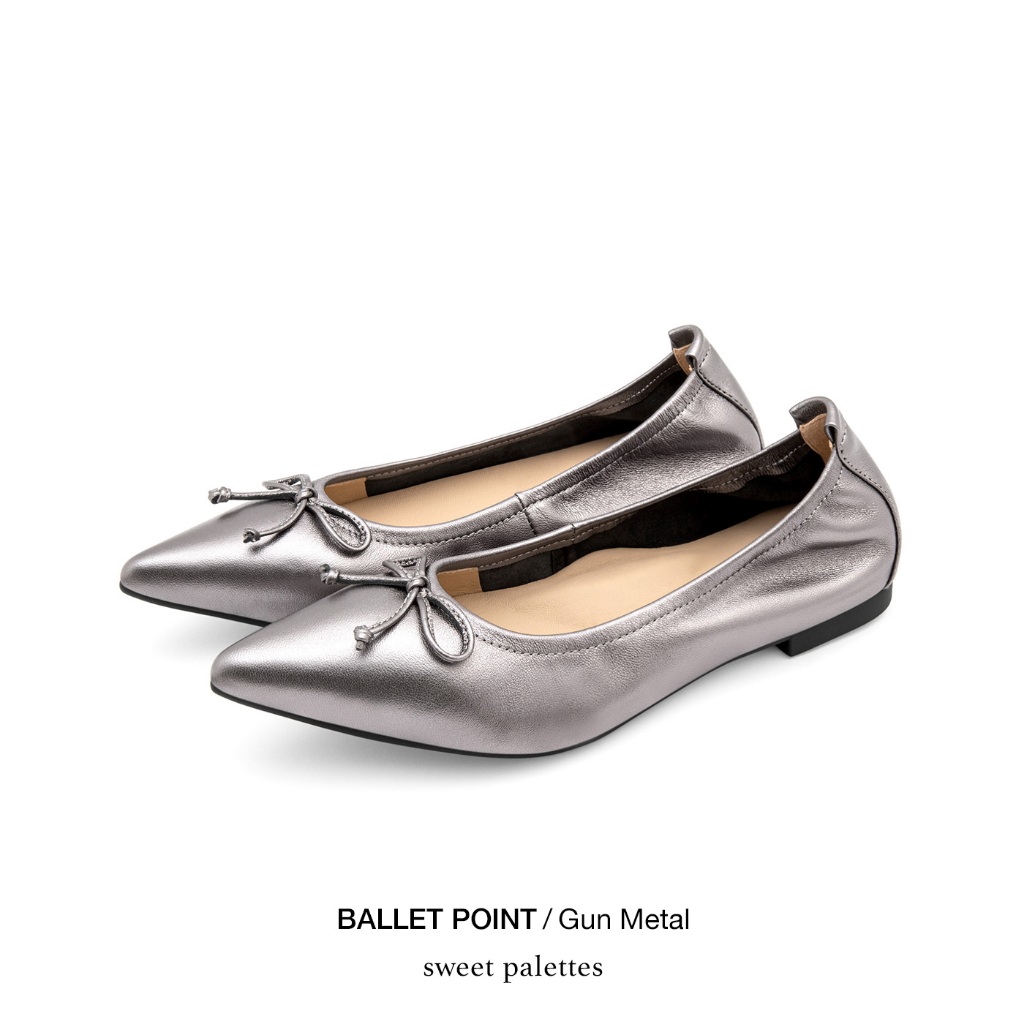 Sweet Palettes รองเท้าหนังแกะ Ballet Point Gun Metal